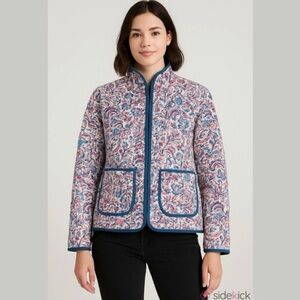 NWT 7FMK Floral Quilted Jacket with Blue Trim